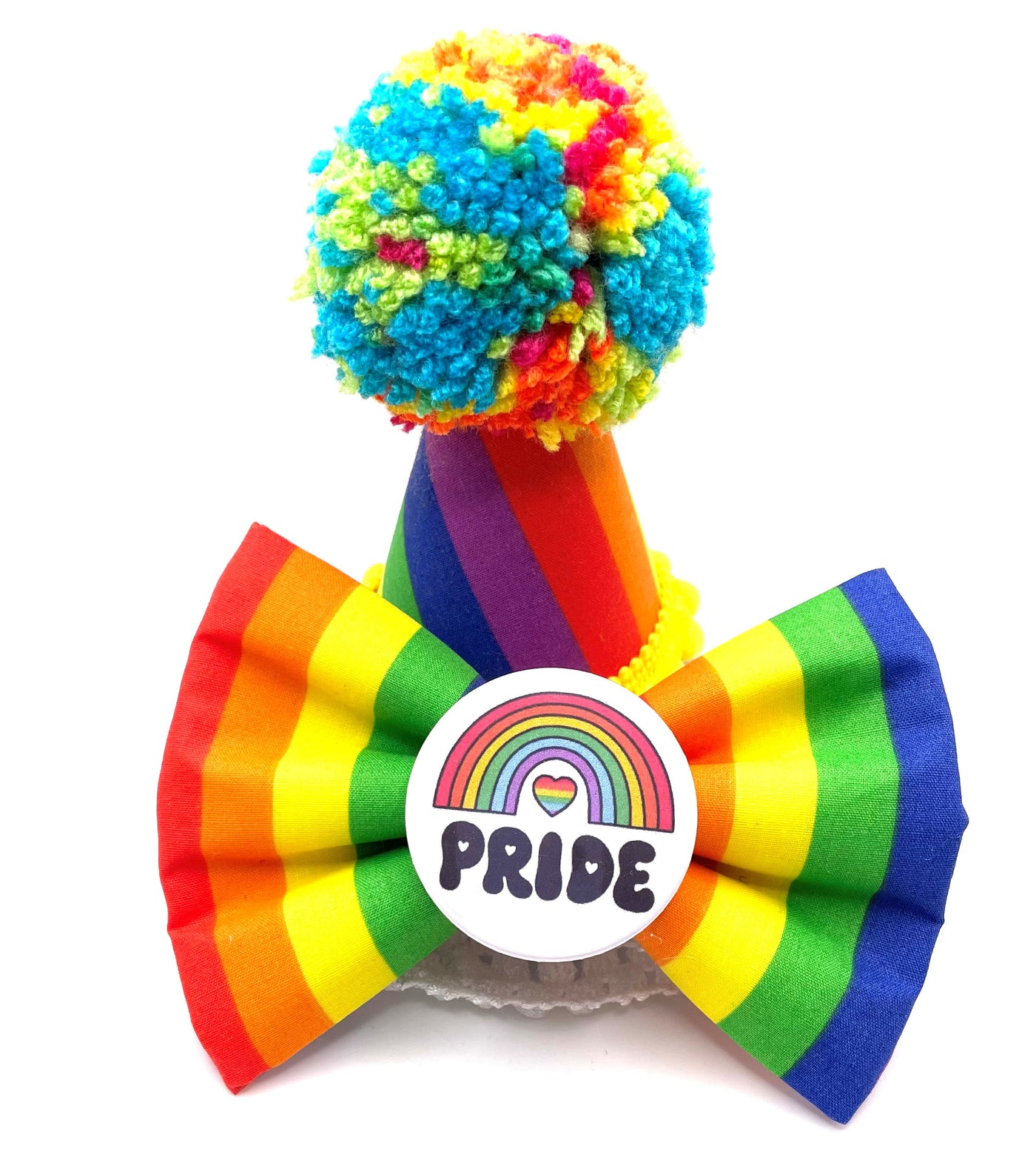 Rainbow Pride Badge Bow and hat Set