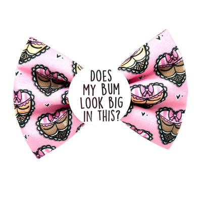  Pink pet bow tie Valentine's day. Has cheeky bums in the shape of hearts all over it. Badge in the middle