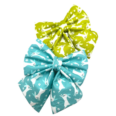 Easter Sailor Bows for pets. 2 colour options. ne light blue and one green. Both Plain colour with white rabbits on the bows. 