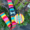 "Here to fuck shit up" Resin dog tag, clipped onto a matching dog lead. Sweary, funny, colourful dog accessory. 